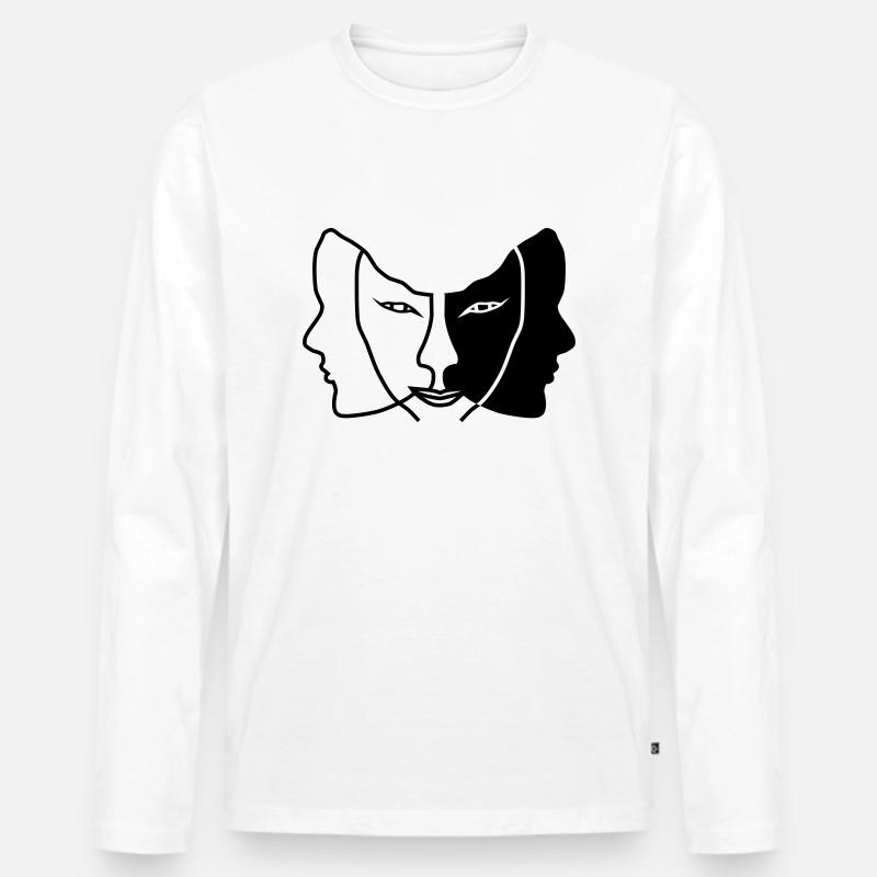 Licht Dunkel Gesichtsmaske gemini - Männer Premium Bio Langarmshirt - Weiß