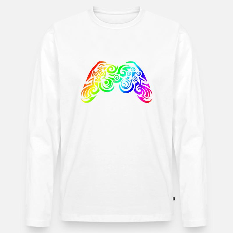 Controller Regenbogen Tribal Tattoo Gaming - Männer Premium Bio Langarmshirt - Weiß
