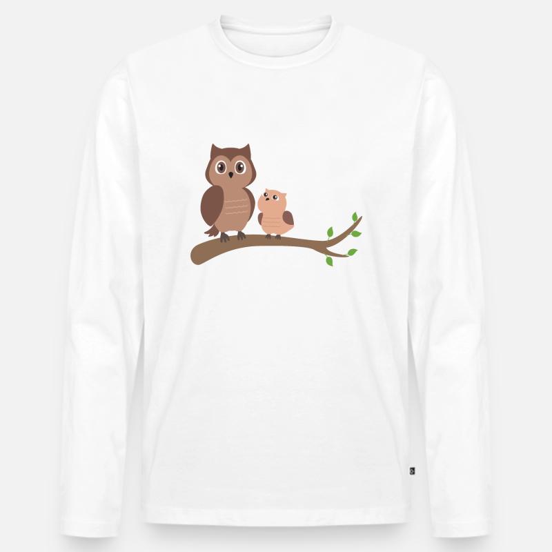 Eule Mutter mit Kind - Männer Premium Bio Langarmshirt - Weiß