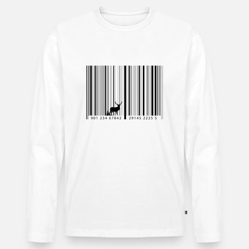 Barcode als Wald mit Hirsch - Männer Premium Bio Langarmshirt - Weiß
