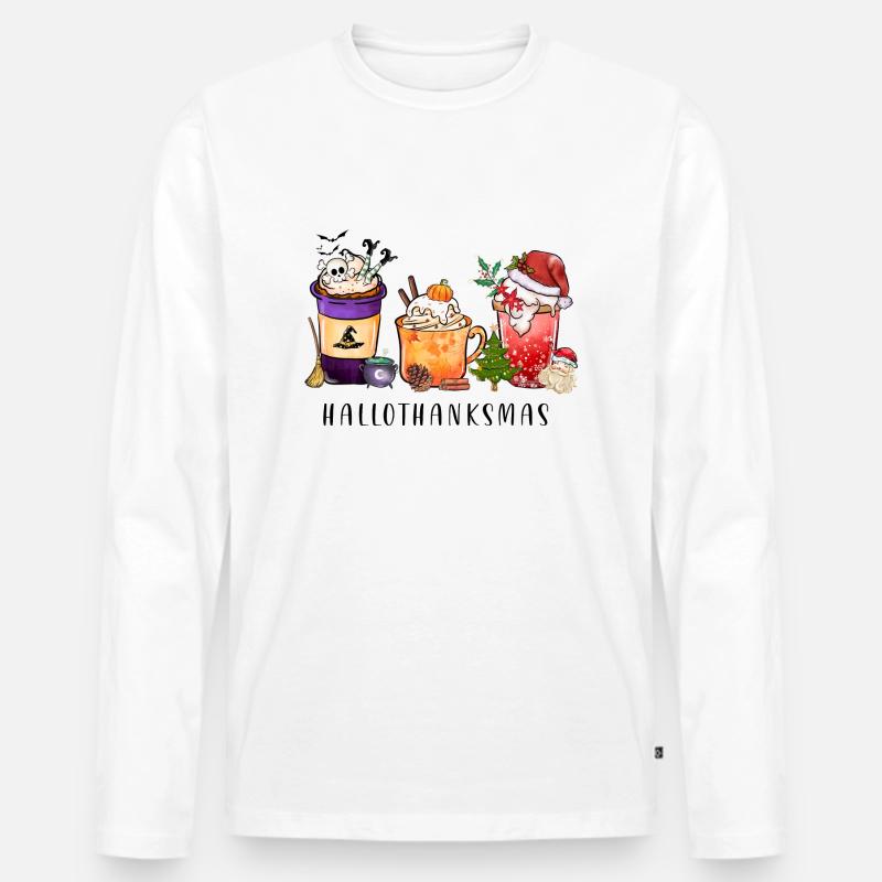Frohe Hallothanksmas - Männer Premium Bio Langarmshirt - Weiß