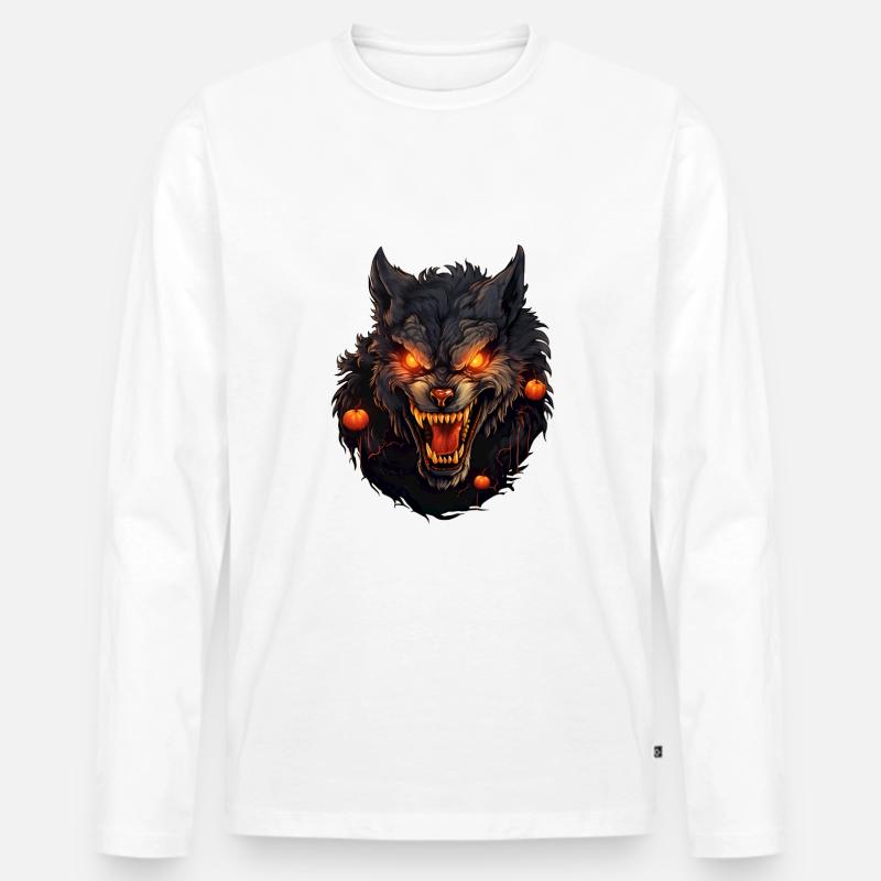 Werwolf mit Halloween - Männer Premium Bio Langarmshirt - Weiß