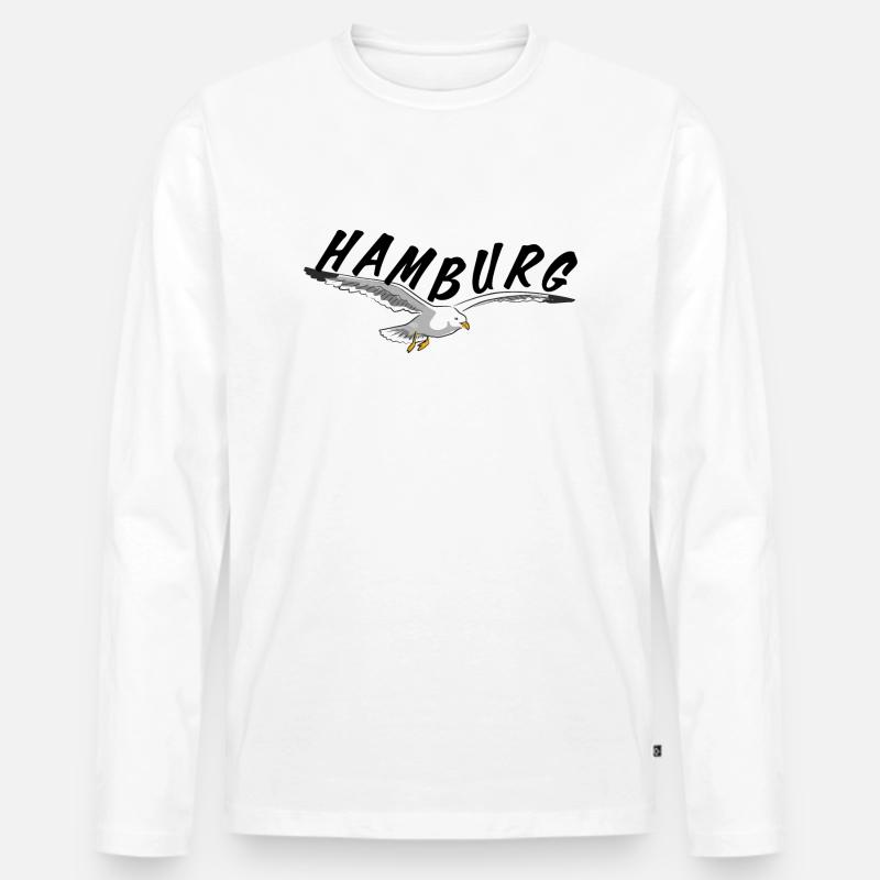 Hamburg über Möwe - schwarz - Männer Premium Bio Langarmshirt - Weiß