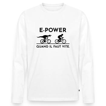 Un vélociraptor poursuit un cycliste électrique - T-shirt manches longues Premium bio Homme - blanc - Devant - Nico (187cm)