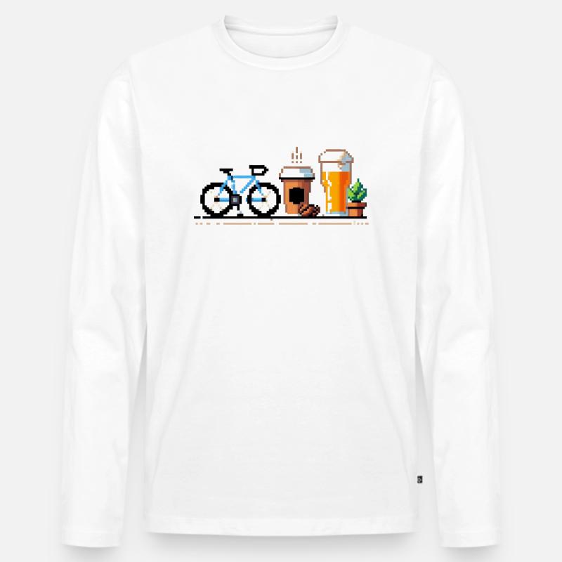 Radfahren, Bier & Kaffee - Perfekte Geschenkidee - Männer Premium Bio Langarmshirt - Weiß