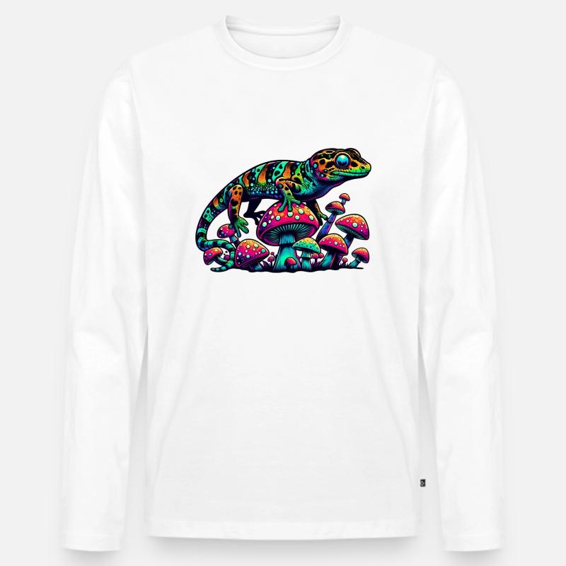 Psychedelischer Gecko mit Pilzen - Männer Premium Bio Langarmshirt - Weiß