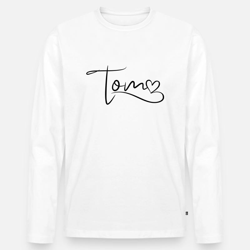 Tom Name Vorname Herzdekor - Männer Premium Bio Langarmshirt - Weiß