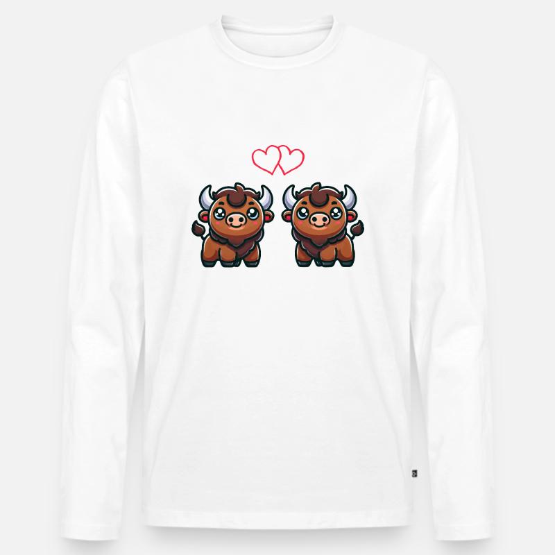 bison comic love - Männer Premium Bio Langarmshirt - Weiß