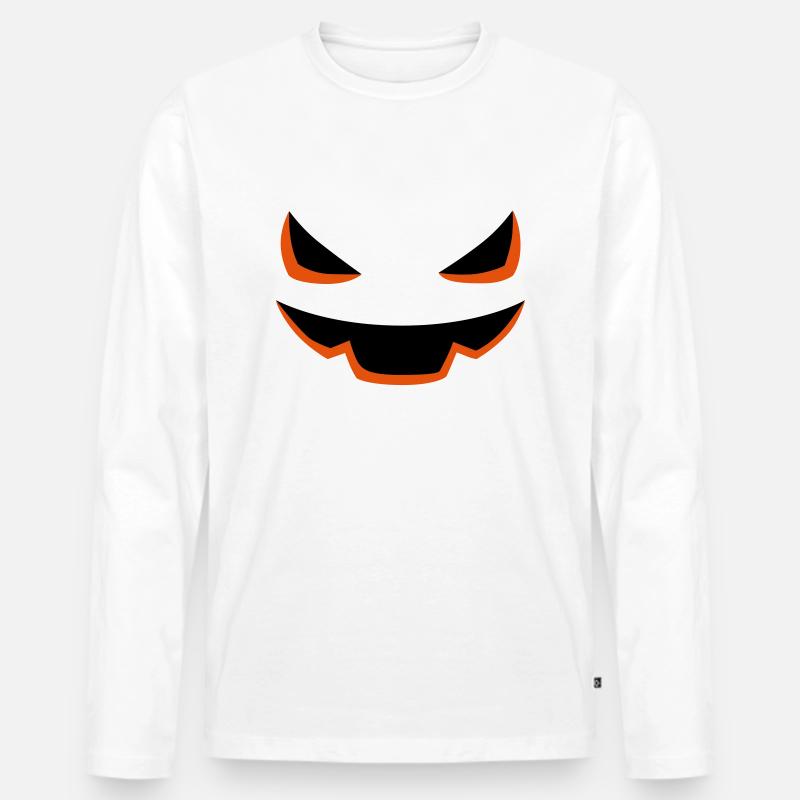 Pumpkin Face Halloween - Männer Premium Bio Langarmshirt - Weiß