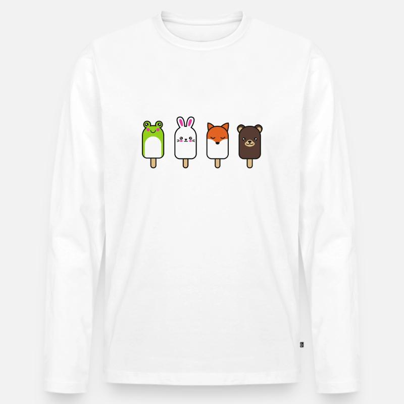 Eis mit Tiergesichtern - Männer Premium Bio Langarmshirt - Weiß