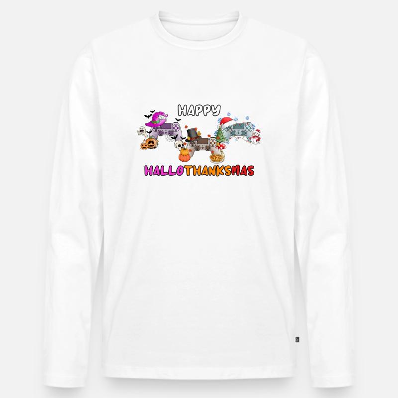 Happy Hallothankmas Game Controller - Männer Premium Bio Langarmshirt - Weiß