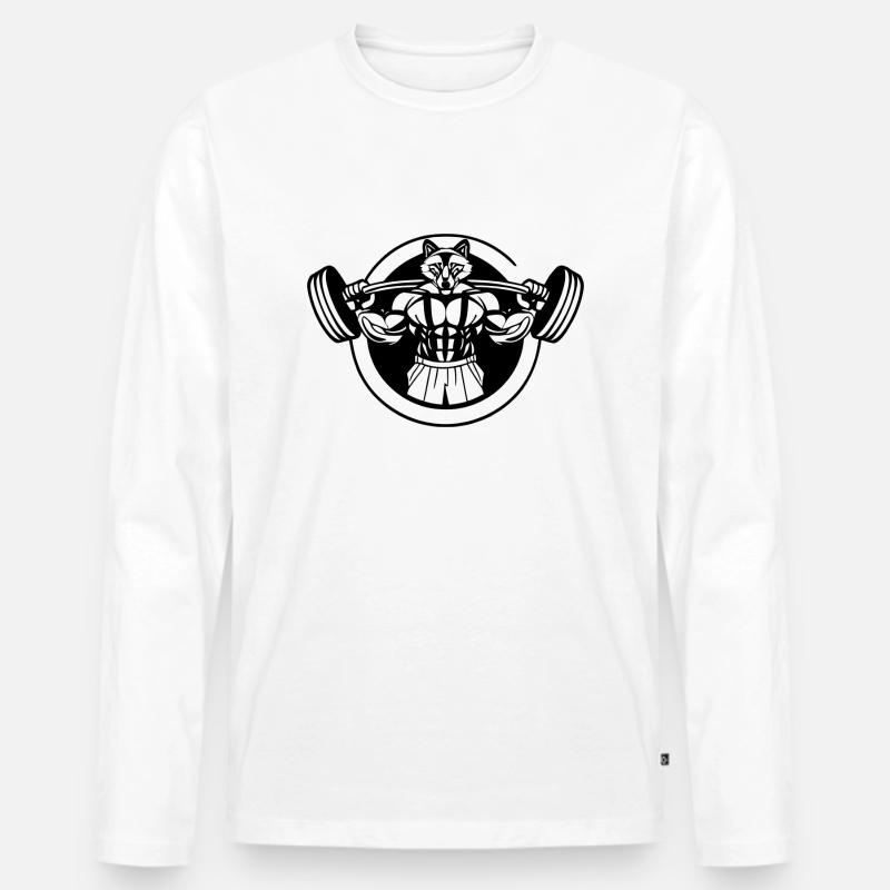 Wolf mit Langhantel - Männer Premium Bio Langarmshirt - Weiß