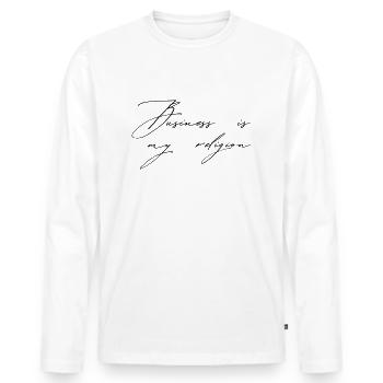 Business is my religion - Männer Premium Bio Langarmshirt - Weiß - Vorne - Nico (187cm)