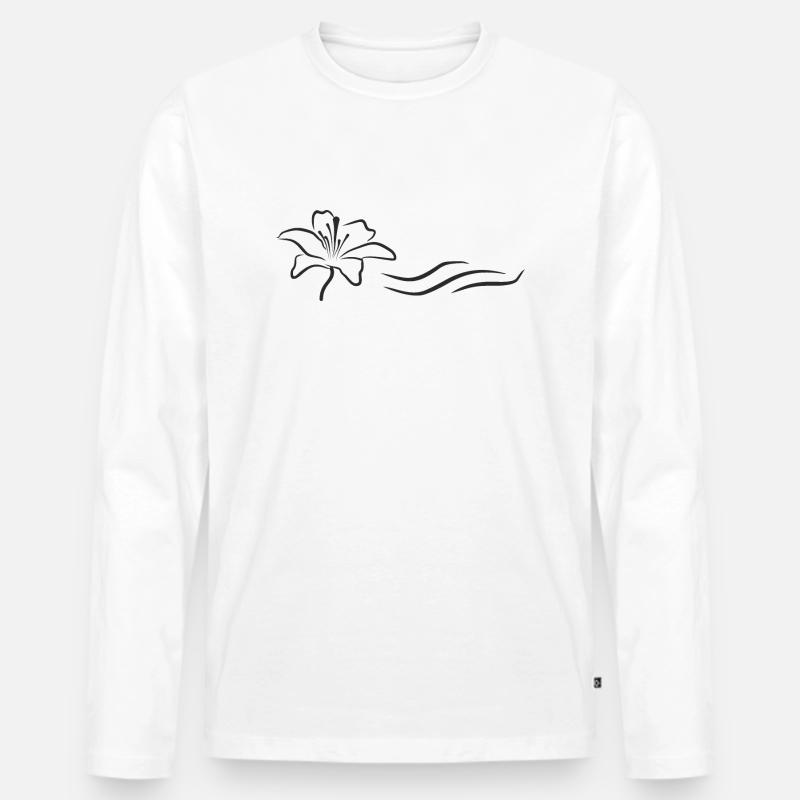 Bloomyvitae - Blüte mit Welle -schwarz - Männer Premium Bio Langarmshirt - Weiß