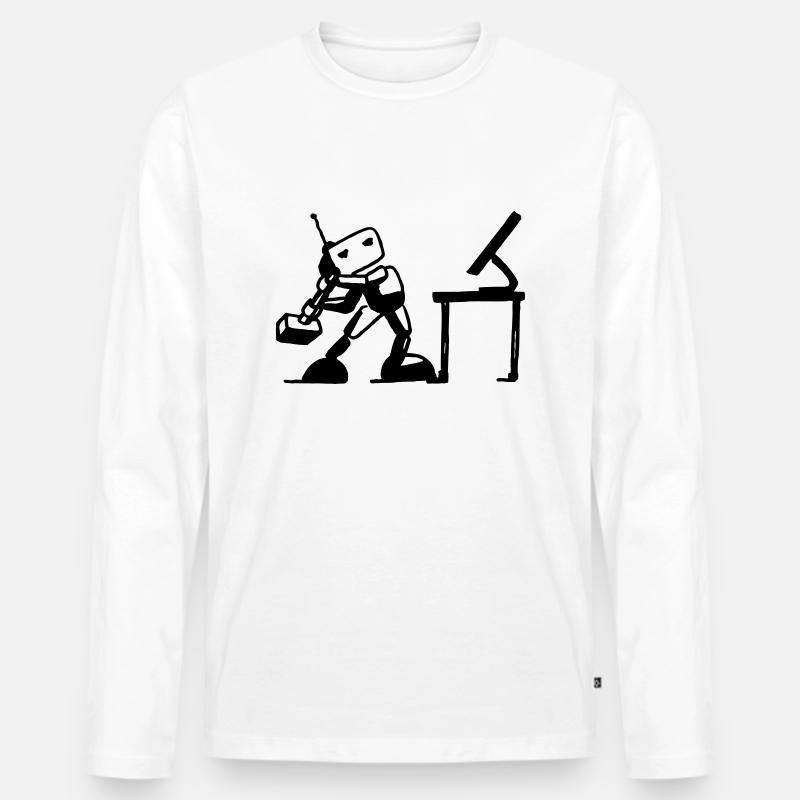 Robot-Rebelle - Männer Premium Bio Langarmshirt - Weiß