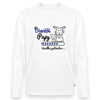 Bientôt Papy Lapin, futur papy, bientôt papy - T-shirt manches longues Premium bio Homme - blanc - Devant - Nico (187cm)