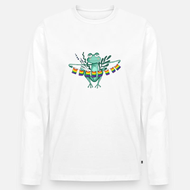Pride Frosch mit Regenbogenflaggen - Männer Premium Bio Langarmshirt - Weiß