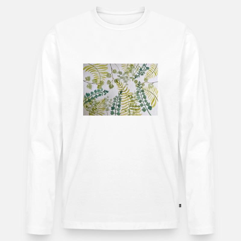 Laubmuster - Männer Premium Bio Langarmshirt - Weiß