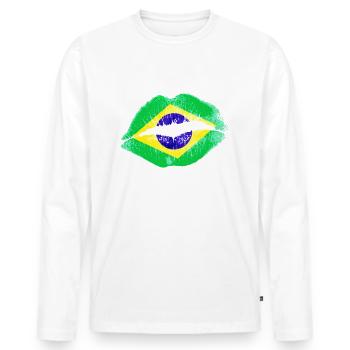 Kiss (Brazil / Brasil) - Men's Premium Organic Long Sleeve Shirt - white - Front - Nico (187cm)