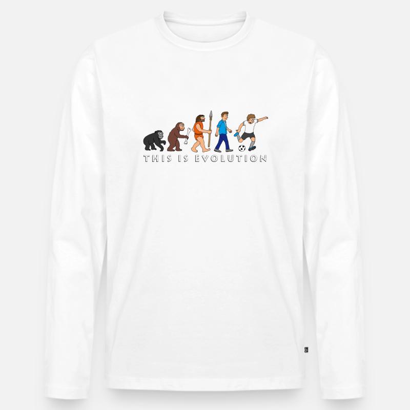 evolution_fussball_comic_a - Männer Premium Bio Langarmshirt - Weiß