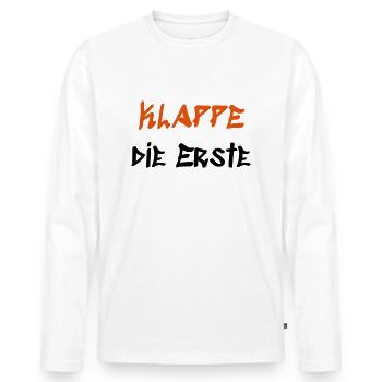 Klappe die Erste - Männer Premium Bio Langarmshirt - Weiß - Vorne - Nico (187cm)
