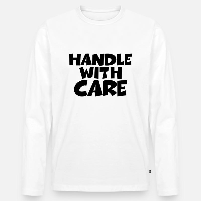 Handle with care - Männer Premium Bio Langarmshirt - Weiß