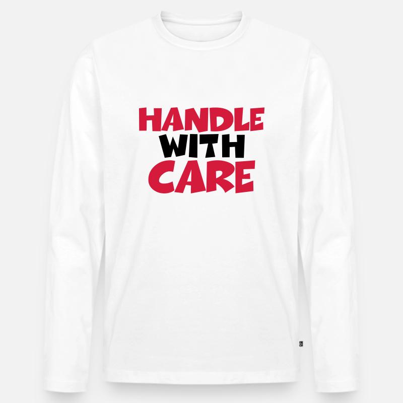 Handle with care - Männer Premium Bio Langarmshirt - Weiß