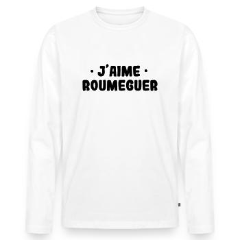 J'aime roumeguer expression Aveyron - T-shirt manches longues Premium bio Homme - blanc - Devant - Nico (187cm)