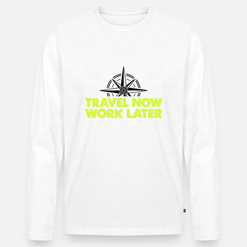 Travel Now Work Later - Männer Premium Bio Langarmshirt - Weiß