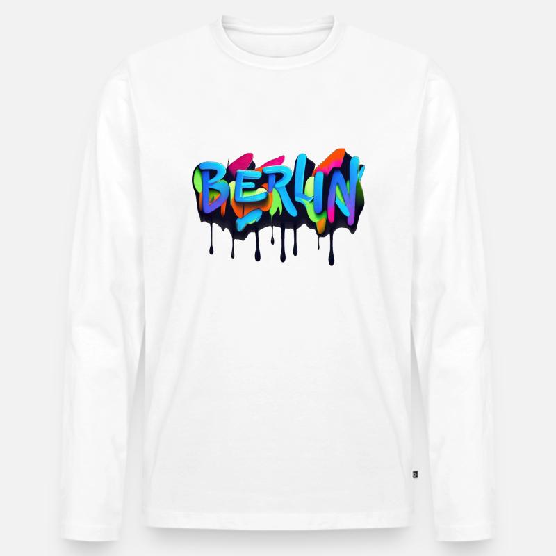 Berlin Graffiti - Männer Premium Bio Langarmshirt - Weiß