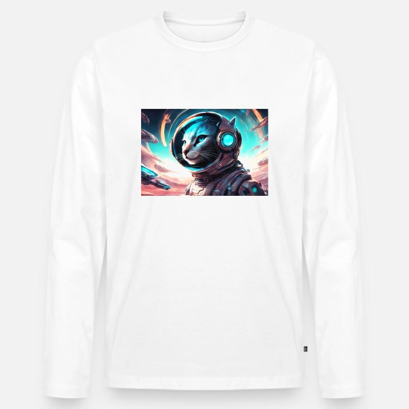 Katzonaut - Männer Premium Bio Langarmshirt - Weiß