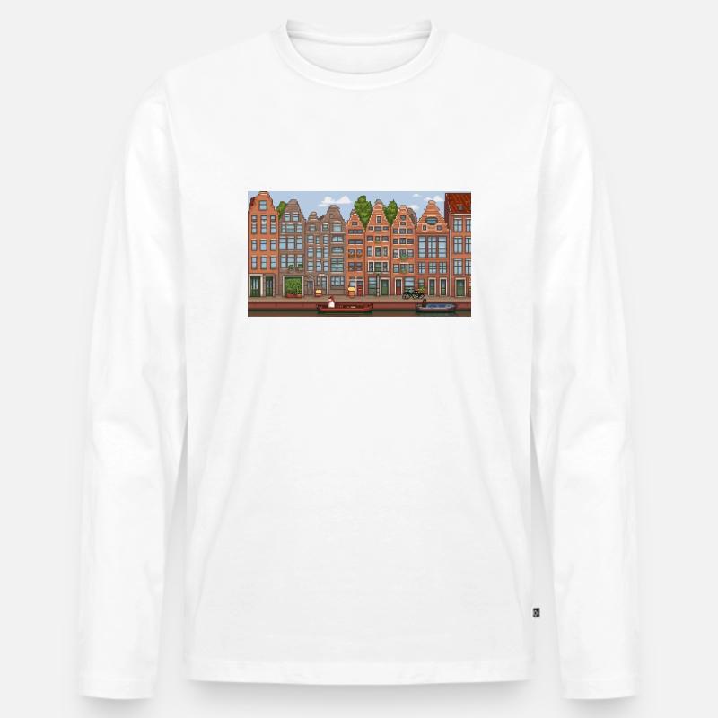 Stadtzentrum Amsterdam - Pixel Art - Männer Premium Bio Langarmshirt - Weiß