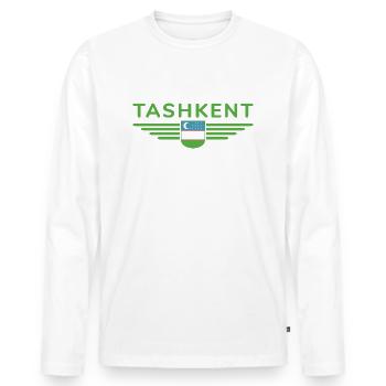 Taschkent T-Shirt – Usbekistans Herz - Männer Premium Bio Langarmshirt - Weiß - Vorne - Nico (187cm)