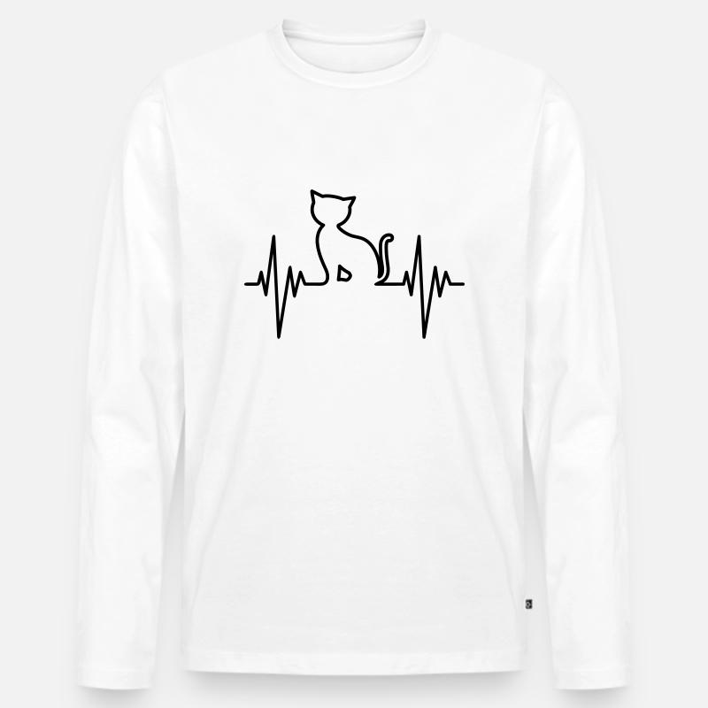 Cat Pulse - Männer Premium Bio Langarmshirt - Weiß