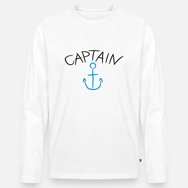 Captain Anchor Comic Logo - Männer Premium Bio Langarmshirt - Weiß