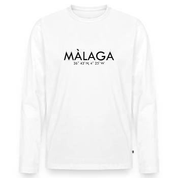 Malaga - Espagne - Coordonnées - Latitude Longitude - T-shirt manches longues Premium bio Homme - blanc - Devant - Nico (187cm)