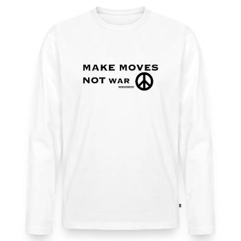 MAKE MOVES NOT WAR - Männer Premium Bio Langarmshirt - Weiß - Vorne - Nico (187cm)