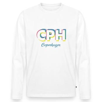 Copenhague - CPH - Copenhague - Dänemark - Danemark - T-shirt manches longues Premium bio Homme - blanc - Devant - Nico (187cm)