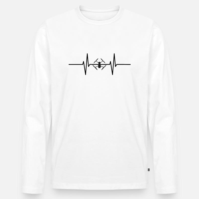 Herzschlag mit Drohne - Männer Premium Bio Langarmshirt - Weiß