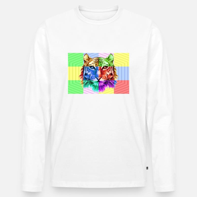 Tiger - Männer Premium Bio Langarmshirt - Weiß