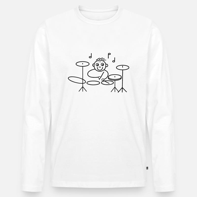 Cool drummer on drums - Men's Premium Organic Long Sleeve Shirt - white