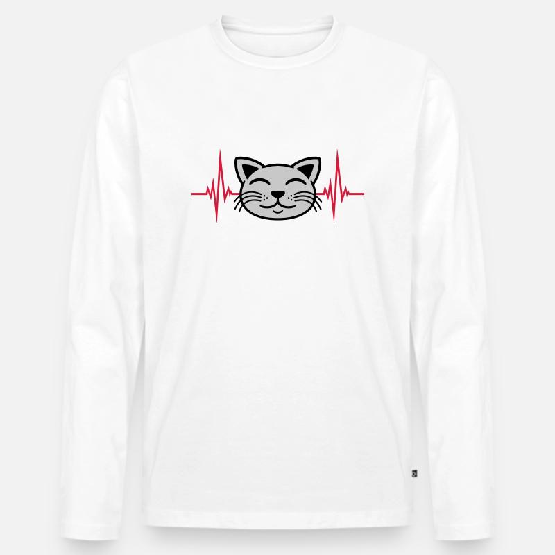Puls Katze Gesicht glücklich - Männer Premium Bio Langarmshirt - Weiß