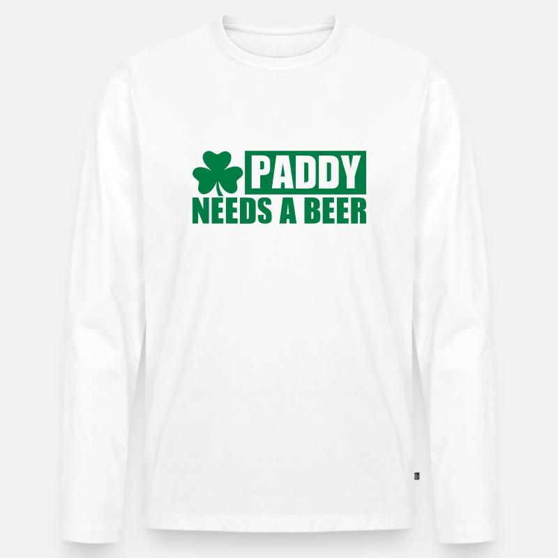Paddy needs a beer - Männer Premium Bio Langarmshirt - Weiß