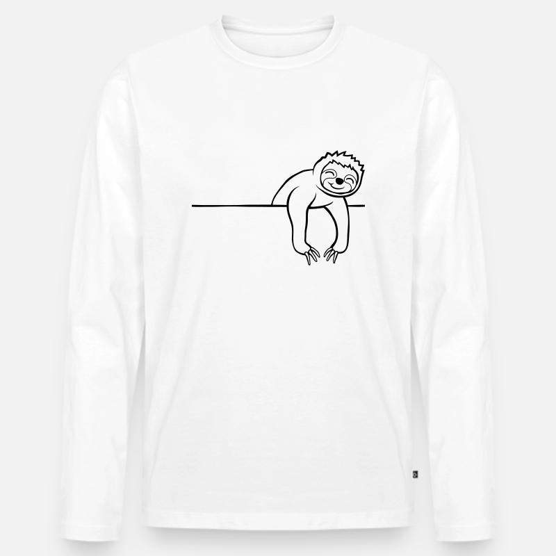 Comic Faultier Mauer - Männer Premium Bio Langarmshirt - Weiß