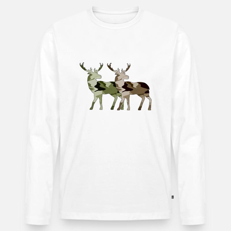 Hirsch - Männer Premium Bio Langarmshirt - Weiß