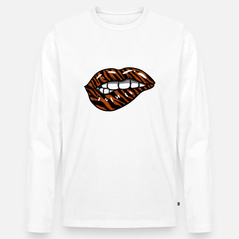 Tiger Lippen - Männer Premium Bio Langarmshirt - Weiß