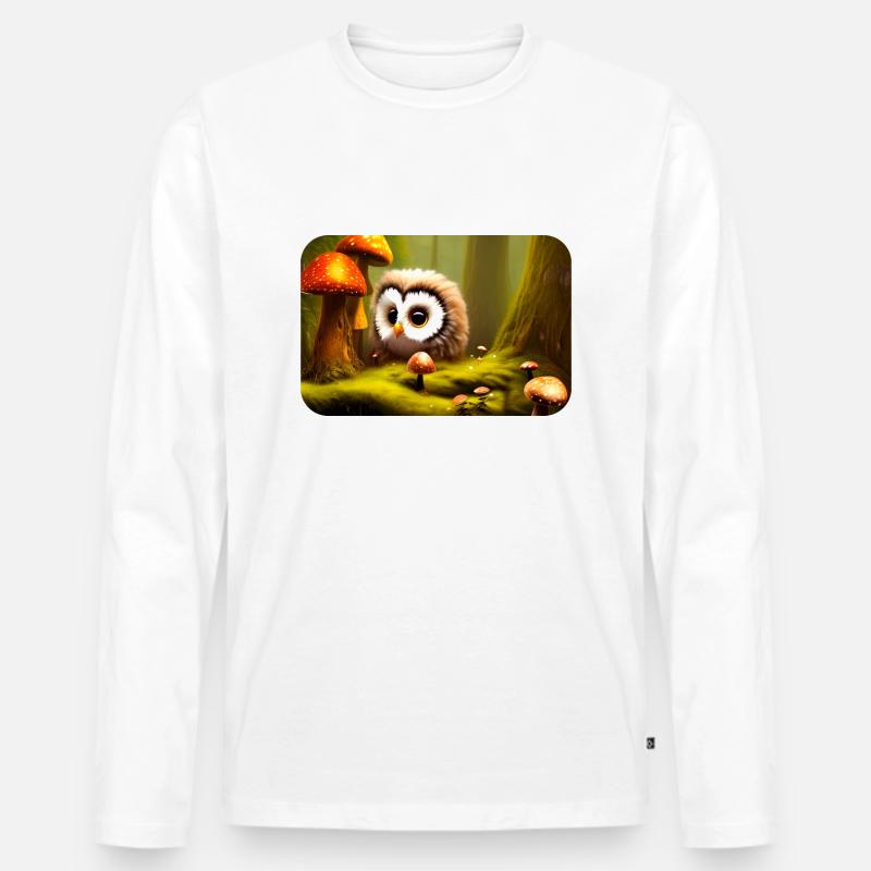 Wald mit Eule - Männer Premium Bio Langarmshirt - Weiß