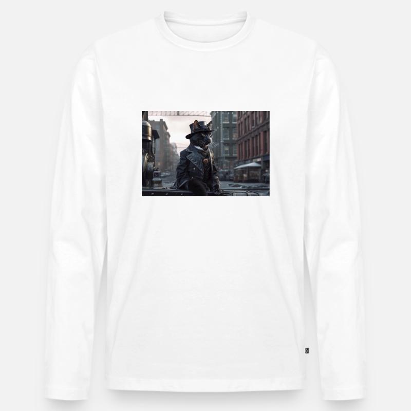 Cat Black7 - Männer Premium Bio Langarmshirt - Weiß