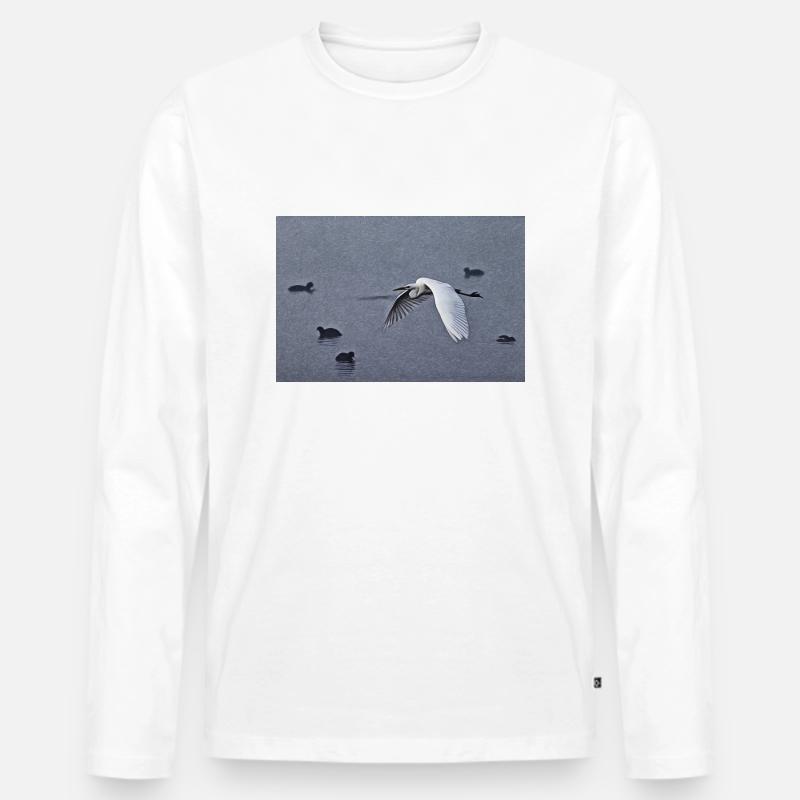 Silberreiher im Flug - Männer Premium Bio Langarmshirt - Weiß