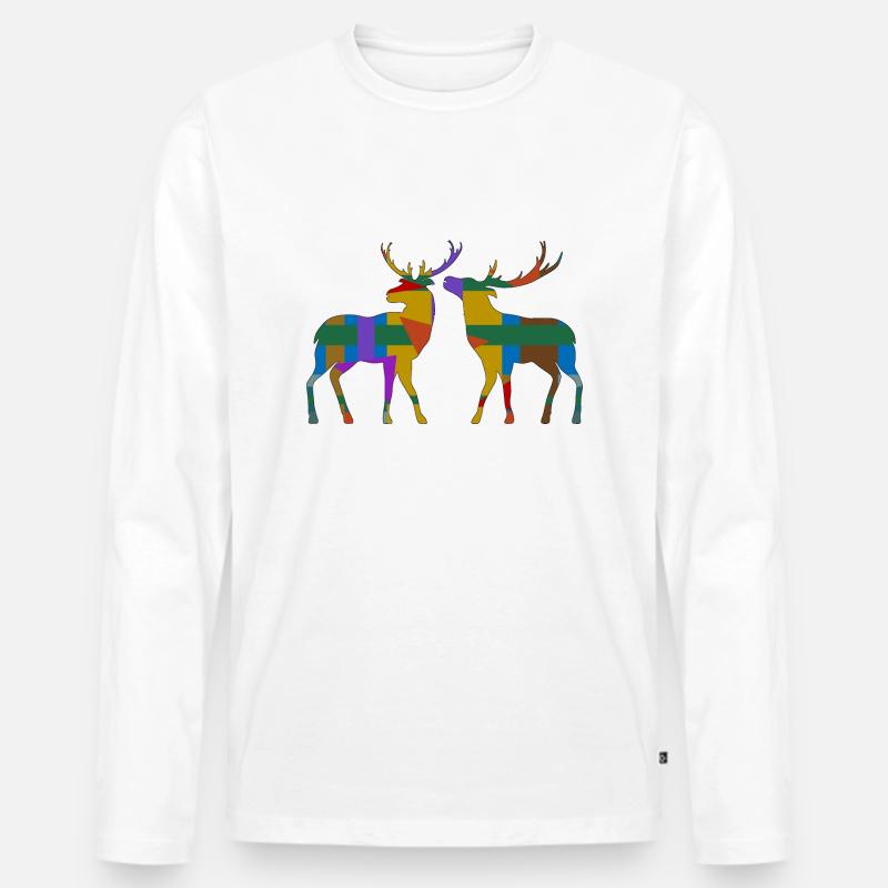 Hirsch - Männer Premium Bio Langarmshirt - Weiß